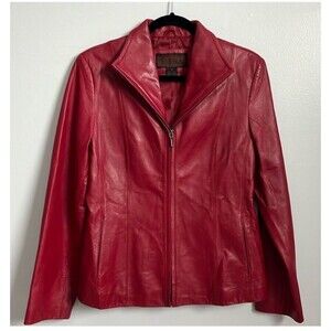 Gorgeous SIENA 100% Soft Leather Full Zip Women’s Jacket Sz M Red Lined Pockets